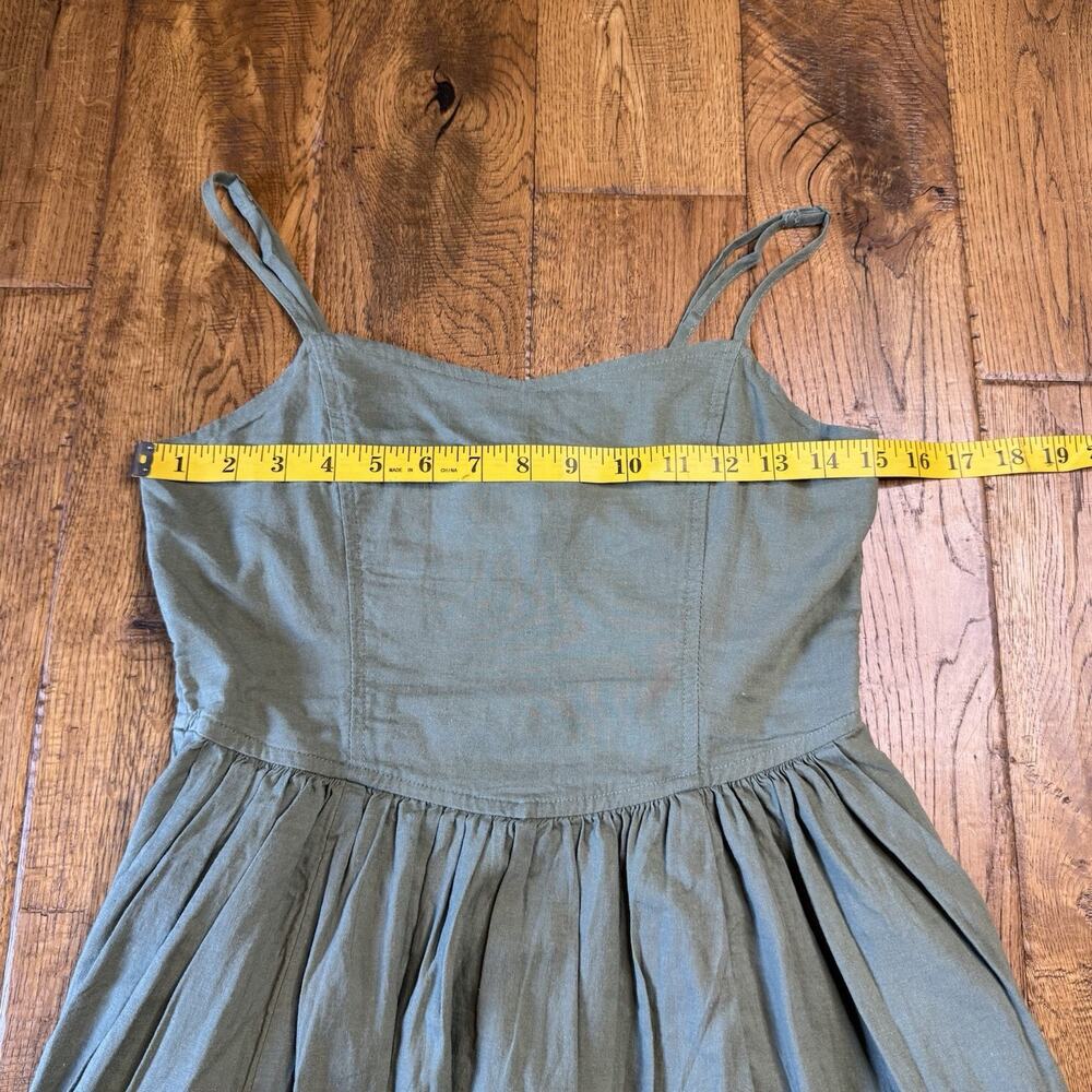 AERIE Linen Blend Mini Dress Women's Size S Olive Green Pockets Beach Boho NWT - Picture 3 of 6